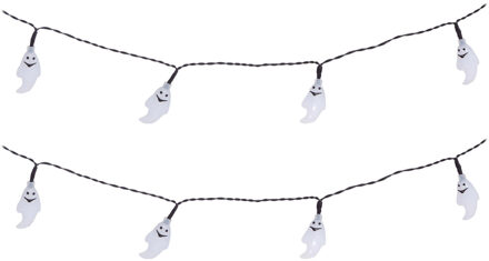 Halloween deco LED verlichting/lampjes spookjes - 2x - op batterijen - 115 cm - griezel uitstraling
