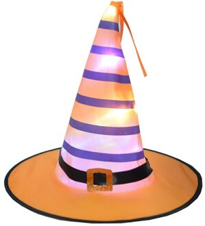 Halloween Decoraties Gloeiende Heks Hoed Opknoping Ornamenten Voor Halloween Party Decor Led Light Up Heks Hoed paars stripes