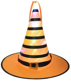 Halloween Decoraties Gloeiende Heks Hoed Opknoping Ornamenten Voor Halloween Party Decor Led Light Up Heks Hoed zwart strips