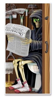 Halloween deur versiering Magere Hein op toilet 76 x 152 cm
