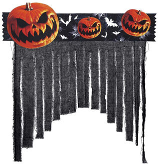 Halloween deurgordijn - pompoenen - zwart/oranje - 90 x 30 cm - Halloween versiering