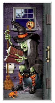 Halloween deurposter heks op toilet Multi