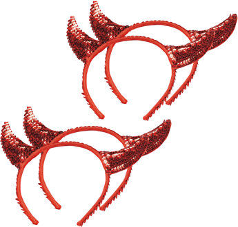 Halloween diadeem - 4x - duivel hoorntjes met pailletten - rood - kunststof