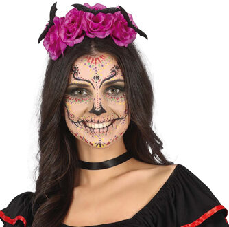 Halloween diadeem - bloemen en vleermuizen - one size - rozeA - meisjes/dames - Verkleedhoofddeksels