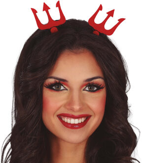 Halloween diadeem - duivel hoorntjes - drietand - one size - rood