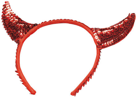 Halloween diadeem - duivel hoorntjes met pailletten - rood - kunststof