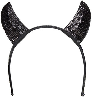 Halloween diadeem - duivel hoorntjes met pailletten - zwart - kunststof