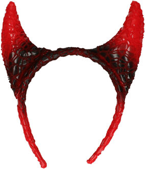 Halloween diadeem - duivel hoorntjes - rood/zwart - kunststof - tiara/haarband Multi