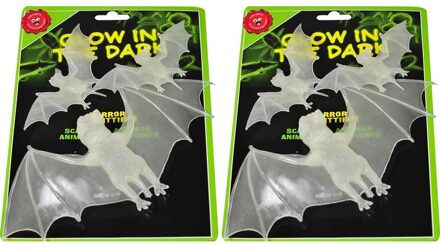 Halloween dieren - glow in the dark decoratie vleermuizen - 6x stuks - 21 en 11 cm - Lichtgevend
