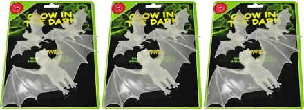 Halloween dieren - glow in the dark decoratie vleermuizen - 9x stuks - 21 en 11 cm - Lichtgevend Wit