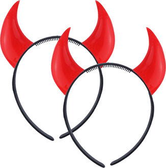 Halloween duivel hoorntjes - 2x - diadeem - rood - plastic