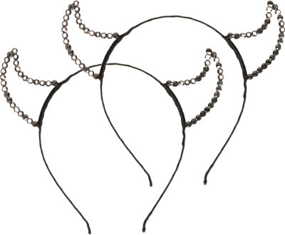 Halloween duivel hoorntjes - 3x - strass glitter - diadeem - zwart - kunststof
