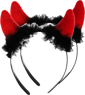 Halloween duivel hoorntjes - 4x - diadeem - rood - met pluche - themafeesten