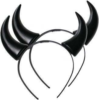 Halloween Duivel Hoorntjes diadeem - 2x - plastic - zwart - volwassenen