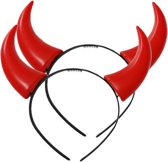 Halloween duivel hoorntjes diadeem - 2x - rood - plastic - satan - vrijgezellenfeestje - dames