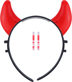 Halloween duivel hoorntjes - glow in the dark - diadeem - rood - kunststof