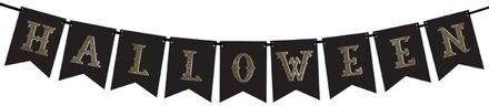 Halloween feest/party banner letterslinger versiering karton 175 cm - Vlaggenlijnen Zwart