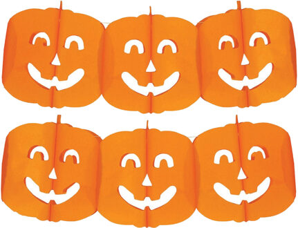 Halloween feestslinger pompoenen - 2x - 3 meter - oranje - van papier