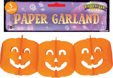 Halloween feestslinger pompoenen - 3 meter - oranje - van papier