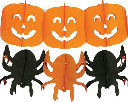 Halloween feestslinger spinnen en pompoenen - 3 meter - oranje - papier