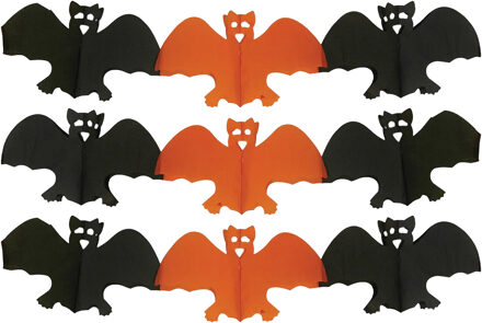 Halloween feestslinger vleermuizen - 2x - 3 meter - oranje/zwart - van papier