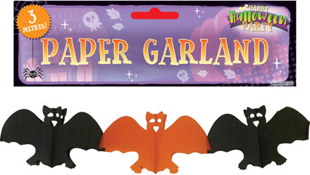 Halloween feestslinger vleermuizen - 3 meter - oranje/zwart - van papier Multi