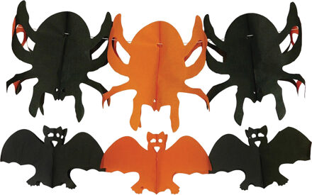 Halloween feestslinger vleermuizen en spinnen - 3 meter - oranje - papier