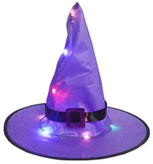 Halloween Glowing Heks Hoed Ornamenten Dance Party Hoed Tovenaar Hoed Kerstmuts Paars