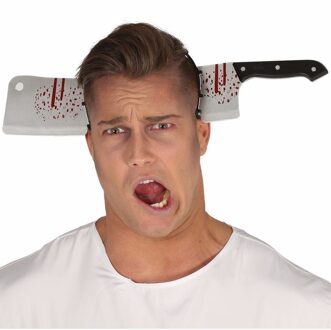 Halloween haarband - Hakmes door hoofd - verkleed accessoires - met bloed