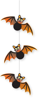 Halloween hangende vleermuizen decoratie zwart/oranje 70 cm - Hangdecoratie Multikleur