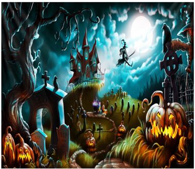 Halloween Haunted Pompoen Tapestry Opknoping Art Strand Deken Picknick Vel Voor Thuis Slaapkamer Woonkamer Muur Decor 150X130cm stijl E