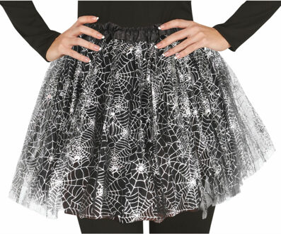 Halloween heks verkleed rokje - spinnenwebben - tule - zwart/zilver - Carnaval verkleed accessoires