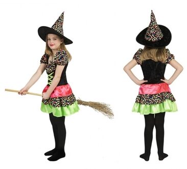 Halloween Heksen jurk met hoed voor meisjes 104 - Carnavalsjurken Multikleur