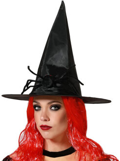 Halloween heksenhoed - met grote spin  - one size - zwart - meisjes/dames