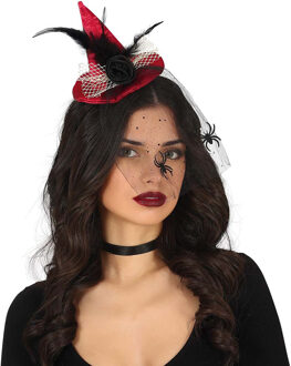 Halloween heksenhoed - mini hoedje op diadeem - one size - rood - meisjes/dames