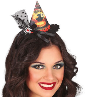 Halloween heksenhoed - mini hoedje op diadeem - one size - zwart - meisjes/dames - Verkleedhoofddeksels Multikleur