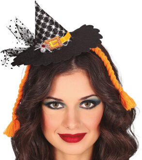 Halloween heksenhoed - mini hoedje op diadeem - one size - zwart/oranje - meisjes/dames - Verkleedhoofddeksels