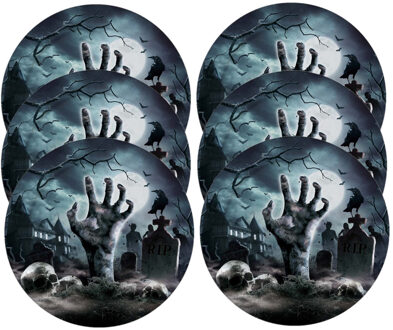 Halloween/horror begrafenis bordjes - 12x - zwart - papier - D23 cm - Feestbordjes