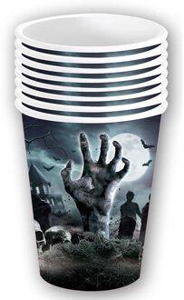 Halloween/horror begrafenis feest bekers - 12x - zwart - papier - 240 ml