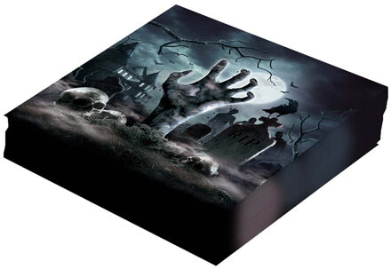 Halloween/horror begrafenis servetten - 12x - zwart - papier - 33 x 33 cm - Feestservetten