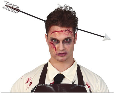 Halloween - Horror Kunststof Haarband/diadeem Met Pijl Door Hoofd 50 Cm - Verkleedhaardecoratie Multikleur