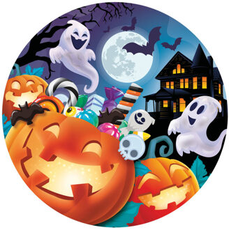 Halloween/horror pompoen bordjes - 6x - oranje - papier - D23 cm - Feestbordjes