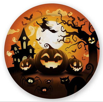 Halloween/horror pompoen bordjes - 6x - zwart - papier - D23 cm - Feestbordjes