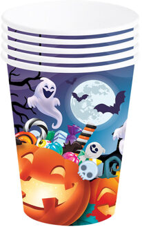 Halloween/horror pompoen feest bekers - 24x - oranje - papier - 240 ml