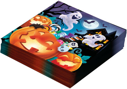 Halloween/horror pompoen servetten - 12x - oranje - papier - 33 x 33 cm - Feestservetten