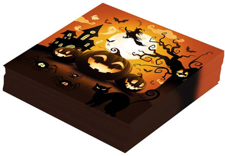 Halloween/horror pompoen servetten - 24x - zwart - papier - 33 x 33 cm - Feestservetten