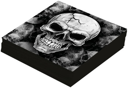 Halloween/horror schedel/doodshoofd servetten - 12x - zwart - papier - 33 cm