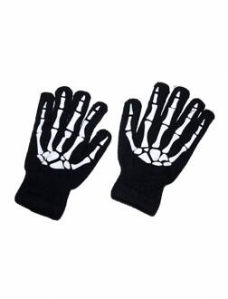 Halloween/Horror skeletten thema print verkleed handschoenen - zwart - volwassenen - one size - Verkleedhandschoenen