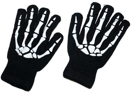 Halloween/Horror skeletten thema print verkleed handschoenen - zwart - volwassenen - one size