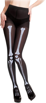 Halloween/horror skeletten thema print verkleed panty - zwart - volwassenen - one size